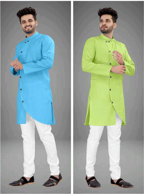 CRYSTALREVENUE Men Solid Trail Cut Kurta(Multicolor)