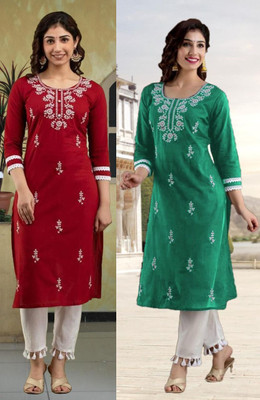vikshi Women Chikan Embroidery A-line Kurta(Multicolor)