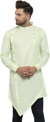 SAIFOO Men Solid Asymmetric Kurta(Light Green)