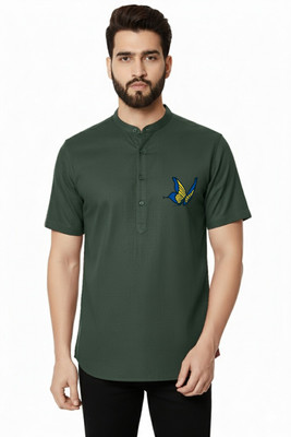 Super Weston Men Embroidered Straight Kurta(Dark Green)