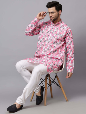 FireFish Men Self Design A-line Kurta(Red)