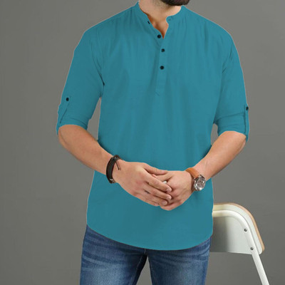 Navkanj Men Solid A-line Kurta(Blue)