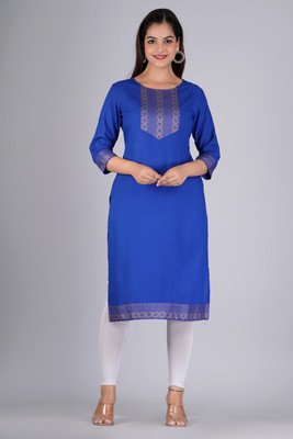 NEW4U Women Printed Straight Kurta(Blue)