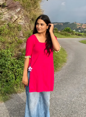Vividvibe Women Self Design Straight Kurta(Pink)
