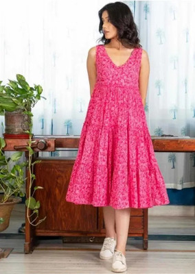 PRAJNAYA Women Printed A-line Kurta(Pink)