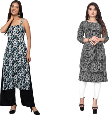 KALLAXI Women Printed Straight Kurta(Multicolor)