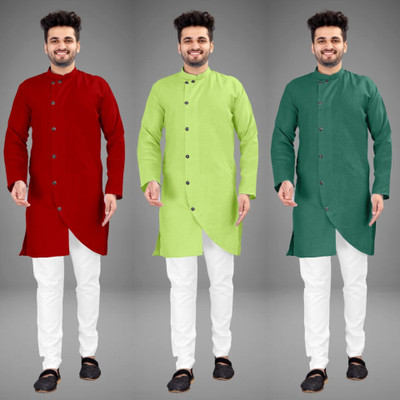DIAMOND CLUSTER Men Self Design Trail Cut Kurta(Multicolor)