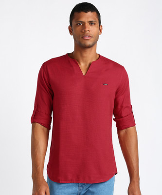 The Indian Garage Co. Men Self Design Straight Kurta(Maroon)