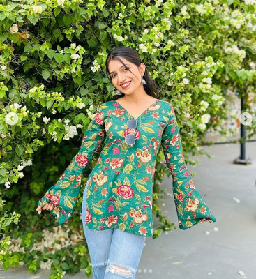 RENIWAL Women Printed A-line Kurta(Dark Green)