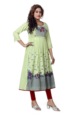 top by Fashion Women Printed Anarkali Kurta(Light Green)