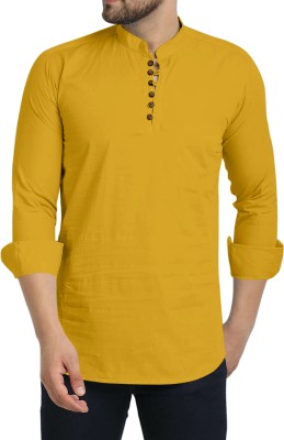 SIGMAN Men Self Design Straight Kurta(Gold)