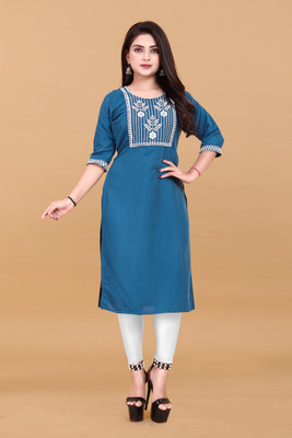 KNG TEXTILE Women Embroidered A-line Kurta(Blue)