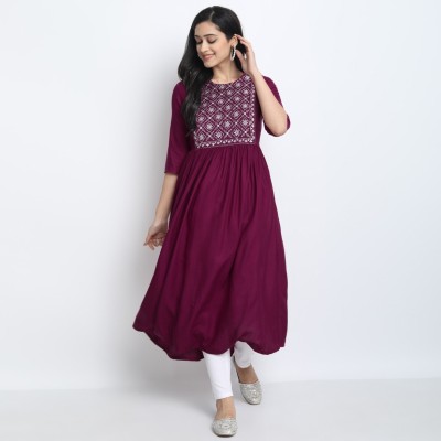 WORLD SHIGO Women Embroidered A-line Kurta(Purple)