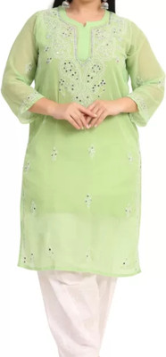 Handworkchikan Women Self Design A-line Kurta(Light Green)