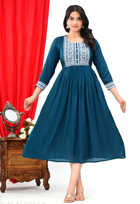 ZenaFashion Women Embroidered Anarkali Kurta(Blue)