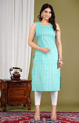 RPT Women Block Print A-line Kurta(Blue)