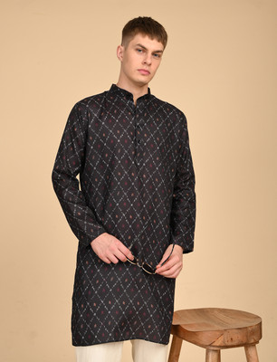 TIGERSNAKE Men Printed Straight Kurta(Black)