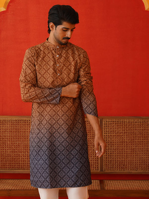 Jompers Men Printed Straight Kurta(Brown)