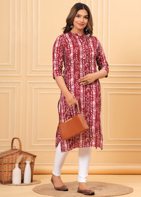 METAFAB Women Printed Straight Kurta(Maroon, White, Red)