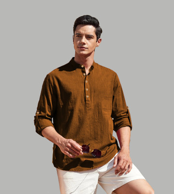 HOC's Men Solid Straight Kurta(Gold)