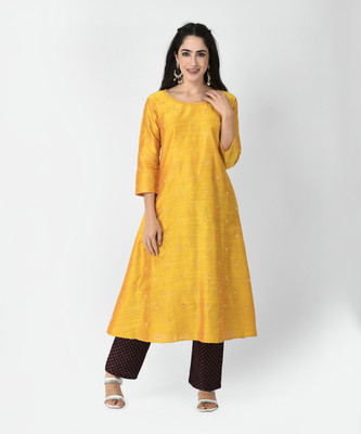 Span Women Solid A-line Kurta(Yellow)