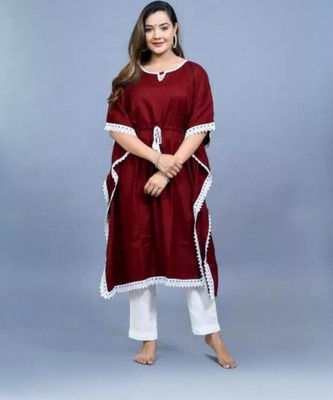 Khimara Women Solid Kaftan Kurta(Maroon)