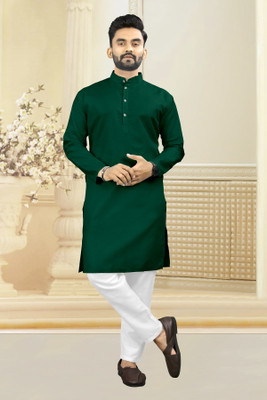 Shree Dutt Creation Men Solid Straight Kurta(Dark Green)