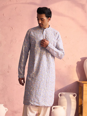 VASTRAMAY Men Embroidered Straight Kurta(Blue)