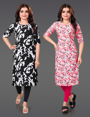 Sargam Women Printed Straight Kurta(Pink)