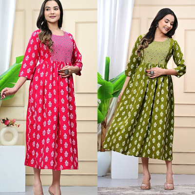 Kadri Women Printed A-line Kurta(Pink)