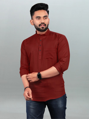 krishu Men Solid Straight Kurta(Maroon)