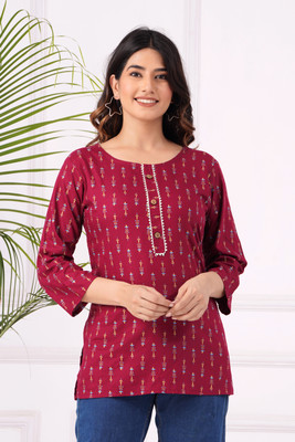 INAVISH Women Printed Straight Kurta(Maroon)