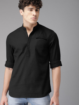 ELEPANTS Men Solid Straight Kurta(Black)