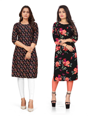 dharmanandan creation Women Printed Straight Kurta(Multicolor)