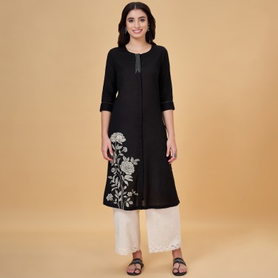 Rangmanch by Pantaloons Women Printed Straight Kurta(Black)