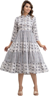 RA CREATION Women Printed Anarkali Kurta(Grey)