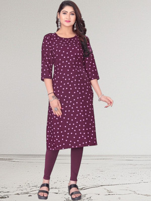 Ayushefashion Women Printed Straight Kurta(Maroon)