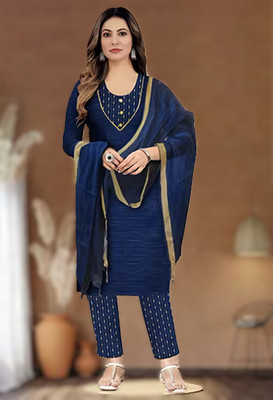 Akki SHAH Women Woven Design, Printed, Self Design A-line Kurta(Dark Blue)
