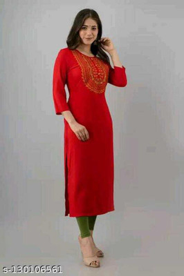 MISREE Women Solid Straight Kurta(Red)