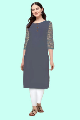 HouseOfCommon Women Self Design Straight Kurta(Grey)