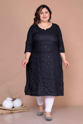 MIRAVAN Women Embroidered Straight Kurta(Black)