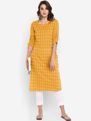 RIXRY Women Printed Straight Kurta(Yellow)