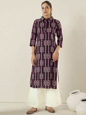 ANOUK Women Embroidered Straight Kurta(Maroon)