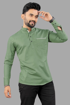 SPOQUE Men Solid Straight Kurta(Green)