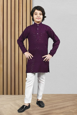 Anaya Azrin Boys Embroidered A-line Kurta(Purple)