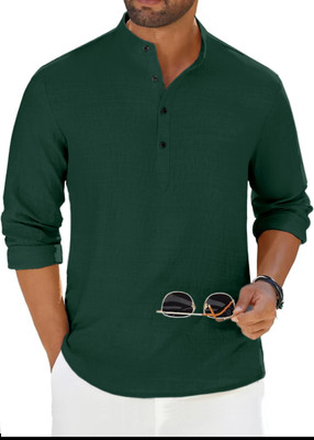 ZARTHA Men Solid Straight Kurta(Dark Green)