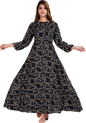 Glowworld Women Printed Anarkali Kurta(Black)