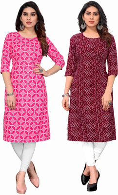MARIDI FASHION Women Printed A-line Kurta(Pink, Maroon)