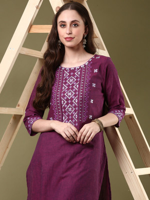 ANOUK Women Embroidered Straight Kurta(Pink)