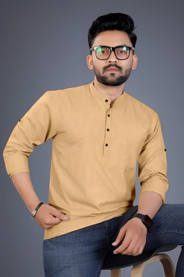 Nnc Men Solid Straight Kurta(Yellow)